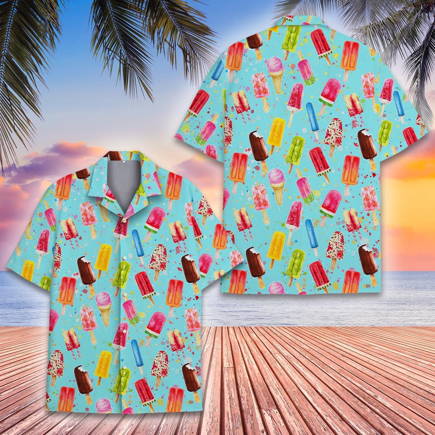 Ice Cream Popsicle Hawaiian Shirt Men Women Youth, Colorful Summer Aloha Shirt with Ice Cream Print