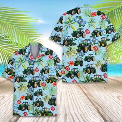 Farm Tractor Hawaiian Shirt for Men Women Youth, Tropical Farmer Aloha Shirt