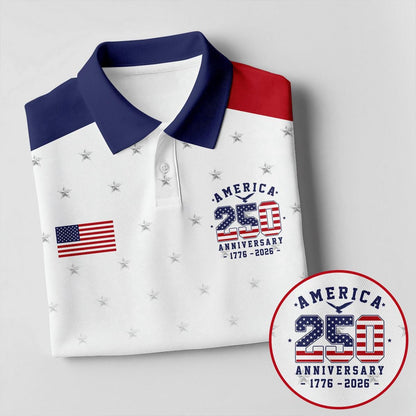 America 250th Anniversary Golf Polo Shirt, Patriotic USA Flag Golf Shirt