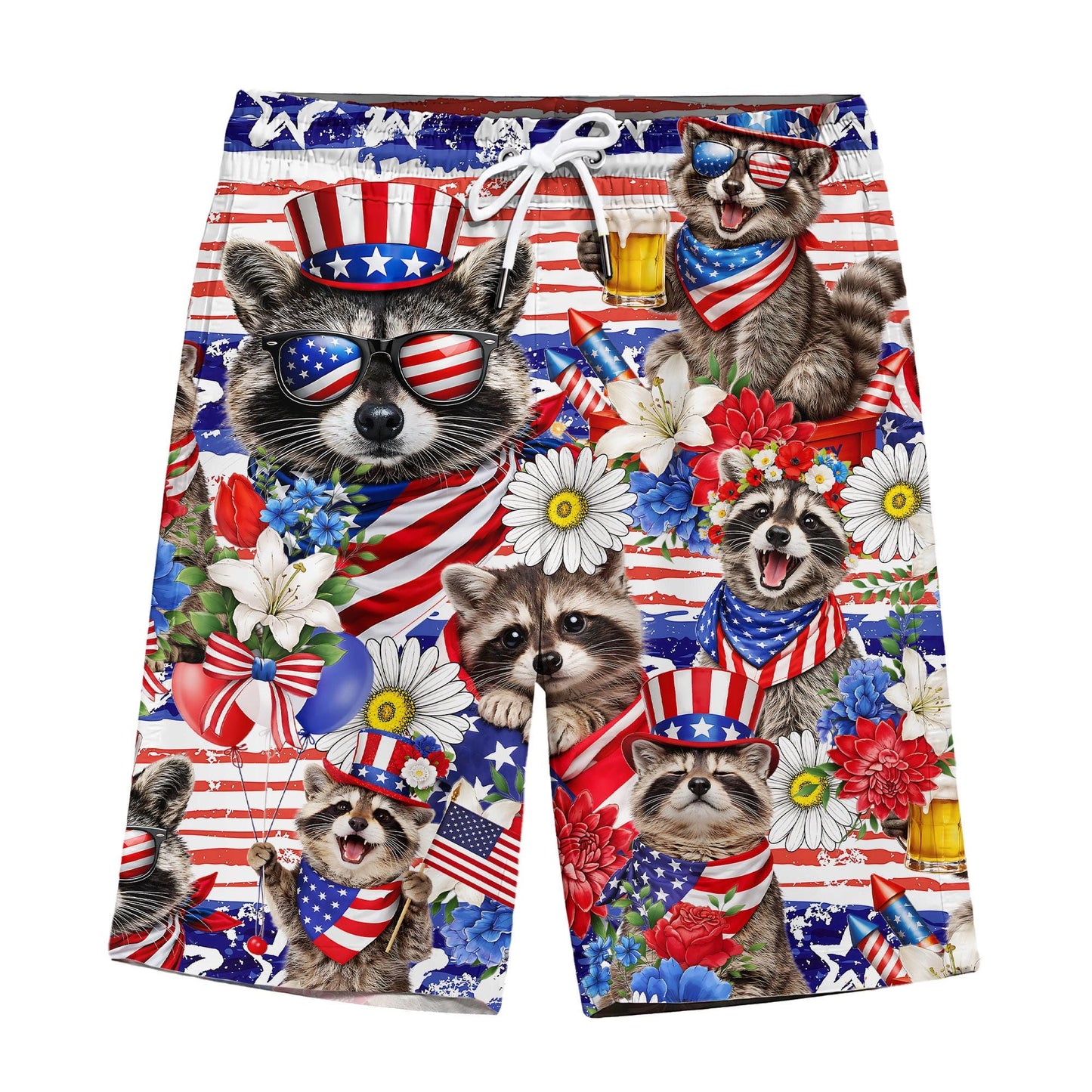 Patriotic Raccoon Hawaiian Shirt, Uncle Sam USA Aloha Button Down