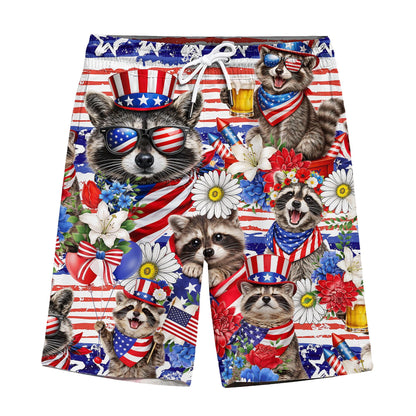 Patriotic Raccoon Hawaiian Shirt, Uncle Sam USA Aloha Button Down