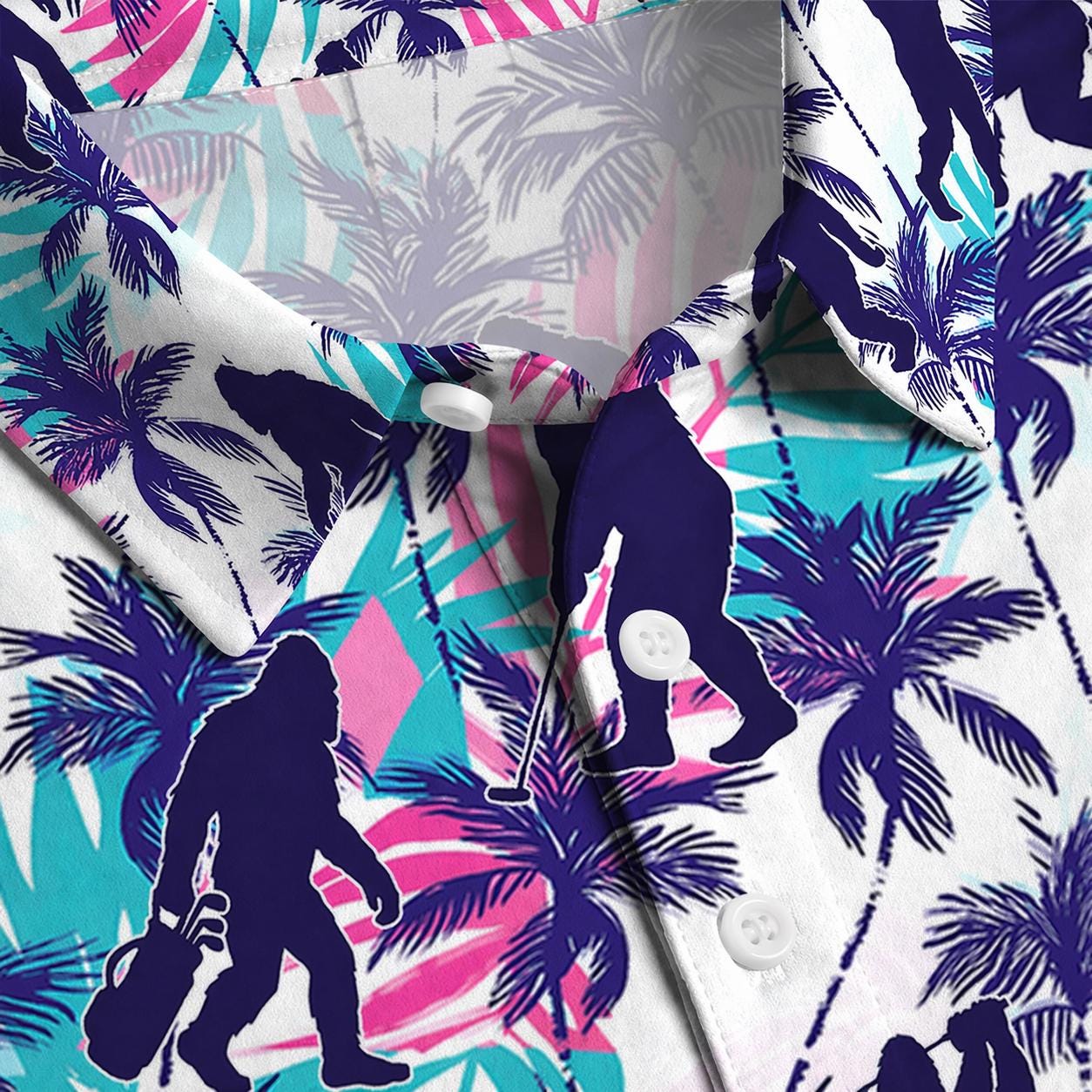 Bigfoot Golf Polo Shirt Men, Sasquatch Tropical Palm Golf Polo