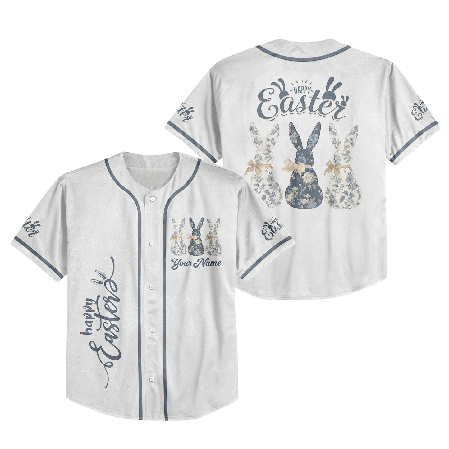 Custom Easter 3 Little Bunny Baseball Jersey
