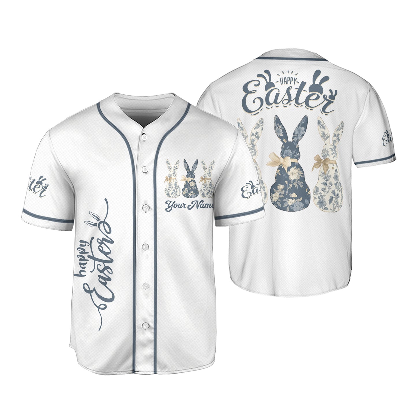 Custom Easter 3 Little Bunny Baseball Jersey