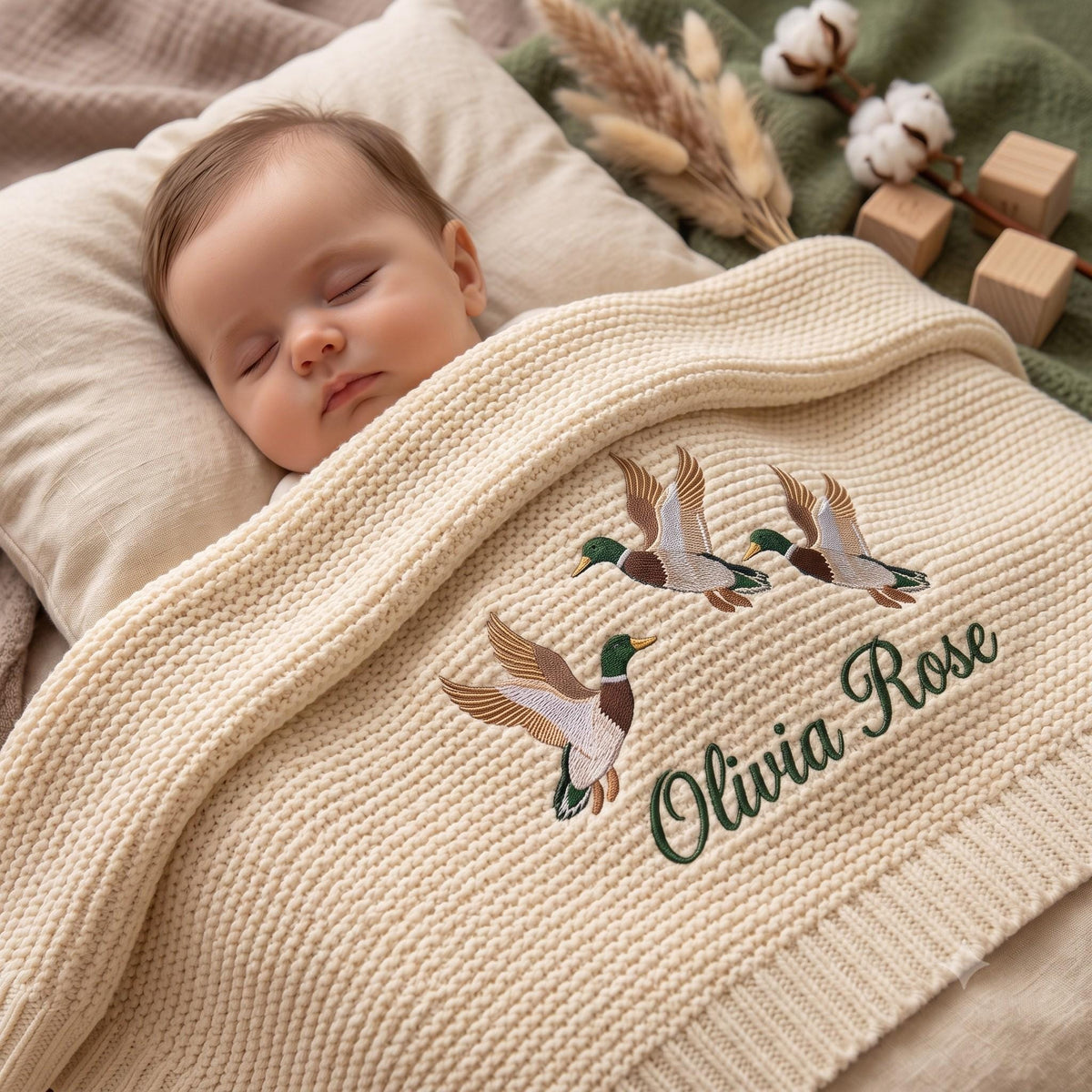 Personalized Mallard Duck Embroidered Baby Blanket