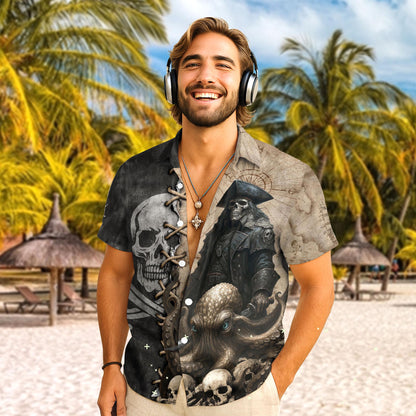 Pirates Skull Hawaiian Shirt, Octopus Shirt Men