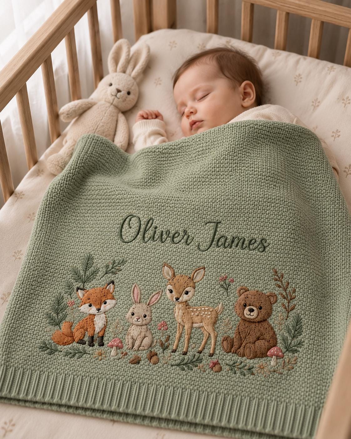 Personalized Woodland Embroidered Baby Blanket