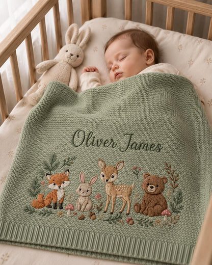 Personalized Woodland Embroidered Baby Blanket