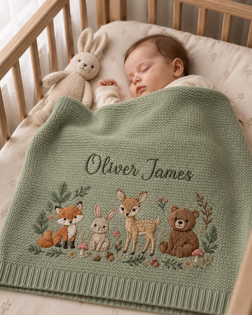 Personalized Woodland Embroidered Baby Blanket