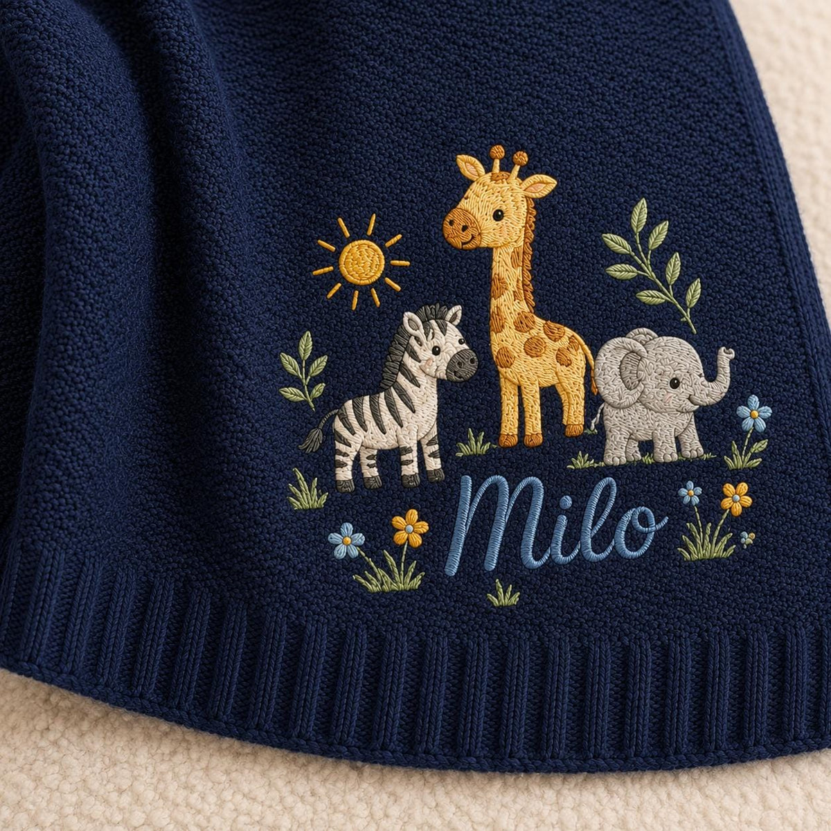 Personalized Embroidery Safari Baby Blanket with Name