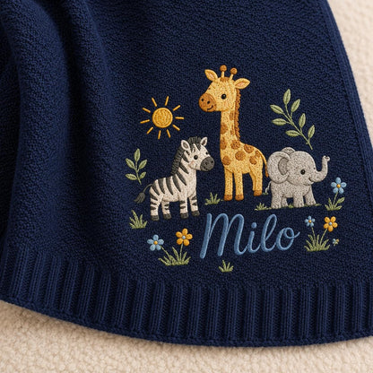 Personalized Embroidery Safari Baby Blanket with Name