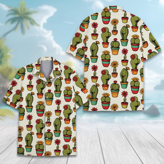 Cactus Hawaiian Shirt for Men Women Youth, Colorful Potted Succulent Plant Print