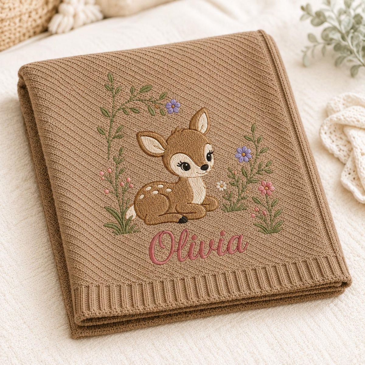 Soft Knitted Embroidery Custom Name Baby Blanket