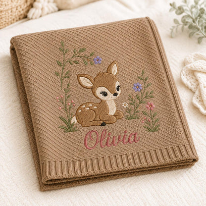 Soft Knitted Embroidery Custom Name Baby Blanket