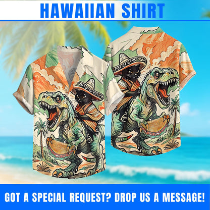 Dinosaur Summer Beach Shirt, Cowboy Shirt For Men