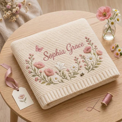 Personalized Embroidery Wildflower Baby Blanket Name