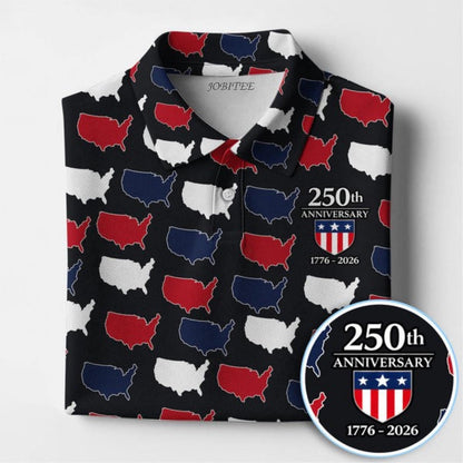 USA 250th Anniversary Shirt 1776–2026, Patriotic US Map Polo