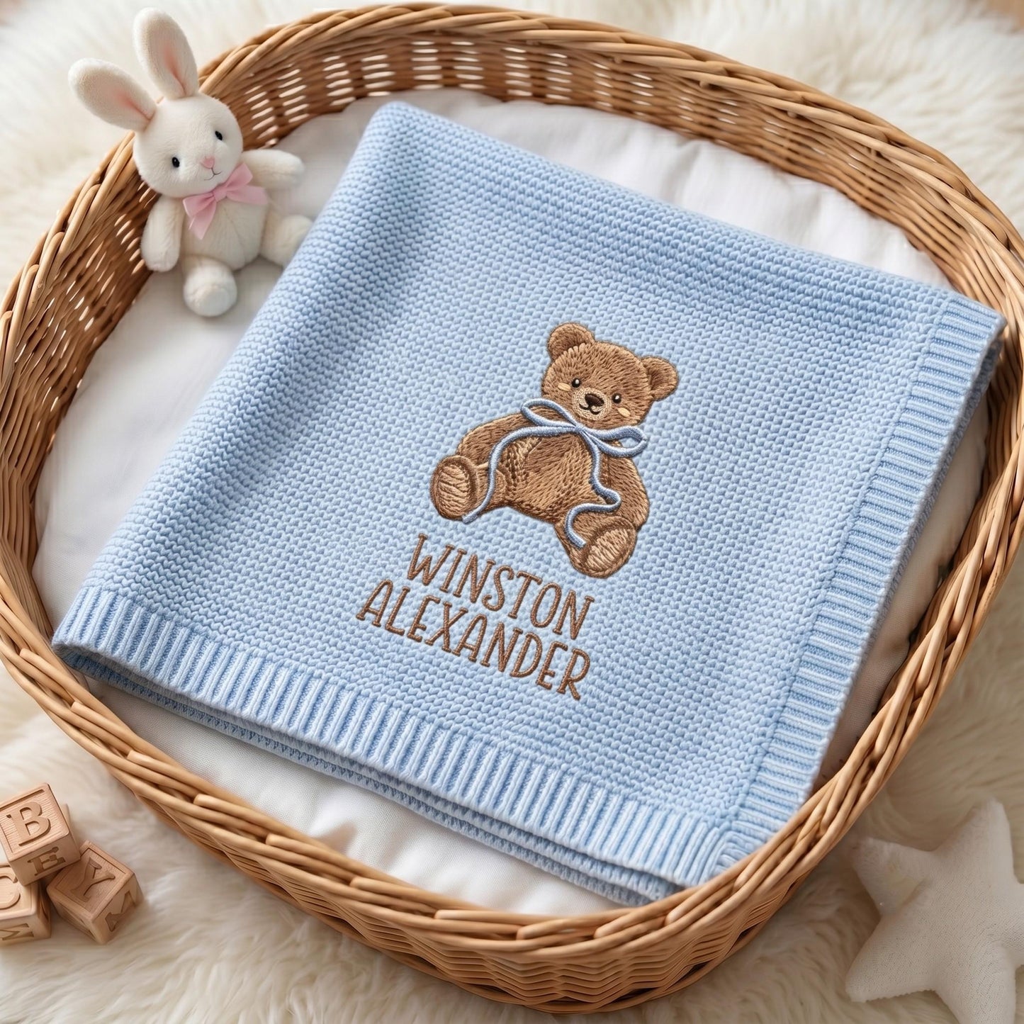 Personalized Embroidered Teddy Bear Baby Blanket