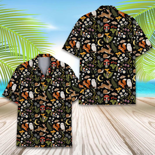 Cottagecore Forest Animal  Hawaiian Shirt for Men Women Youth, Mushroom Fairycore Shirt