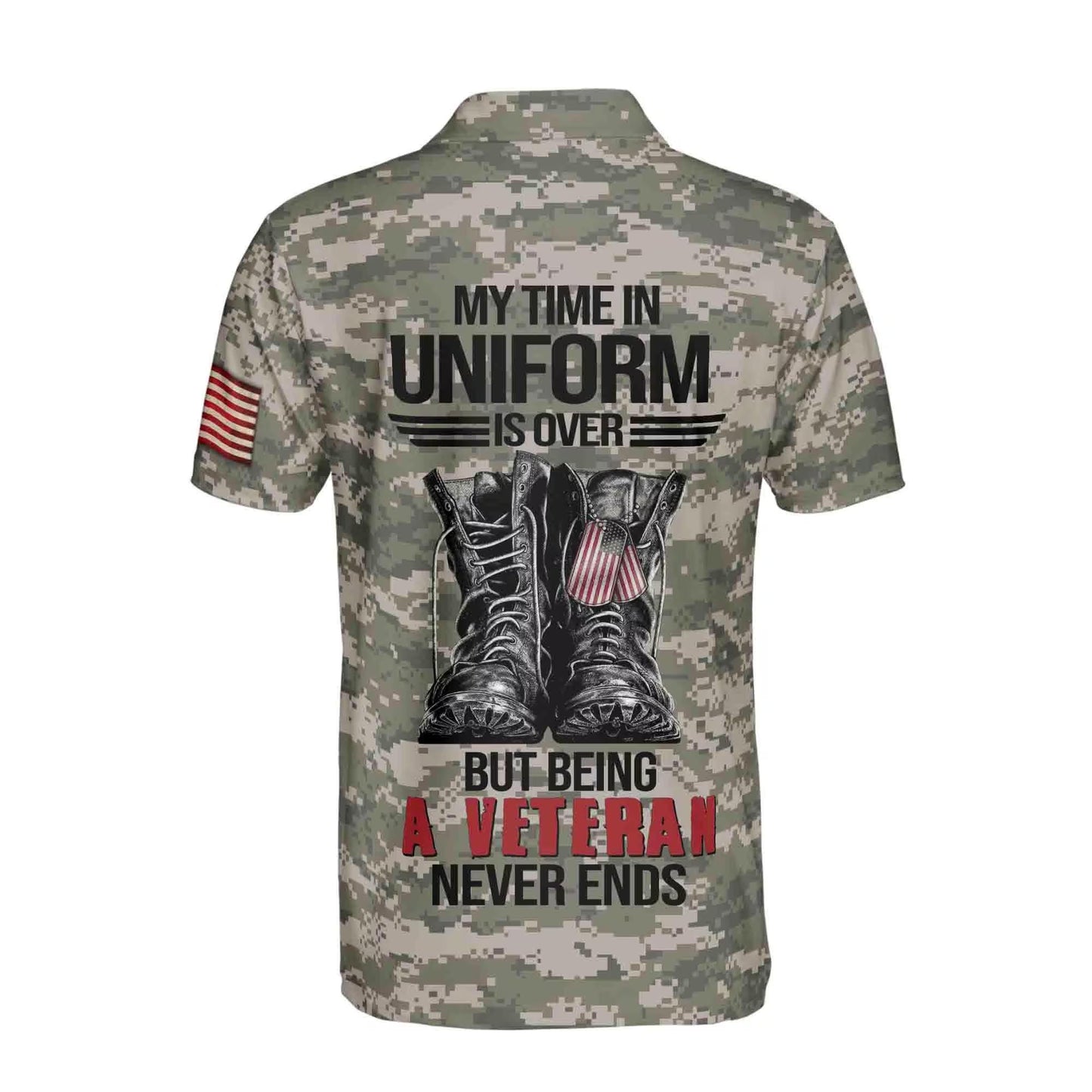 Custom Veteran Polo Shirt, Military Camo USA Flag Shirt for Men