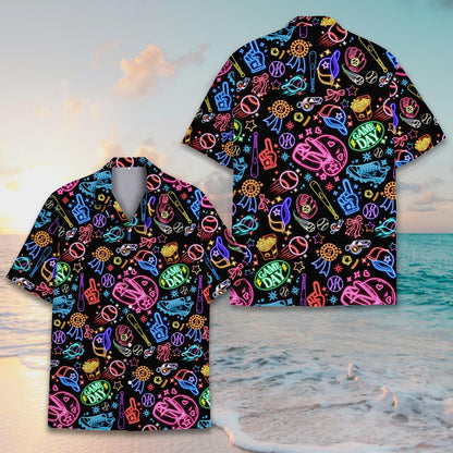 Neon Sports Hawaiian Shirt Game Day Shirt, Football Baseball Neon Shirt Button Up