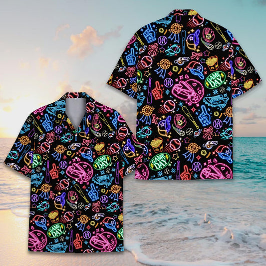 Neon Sports Hawaiian Shirt Game Day Shirt, Football Baseball Neon Shirt Button Up