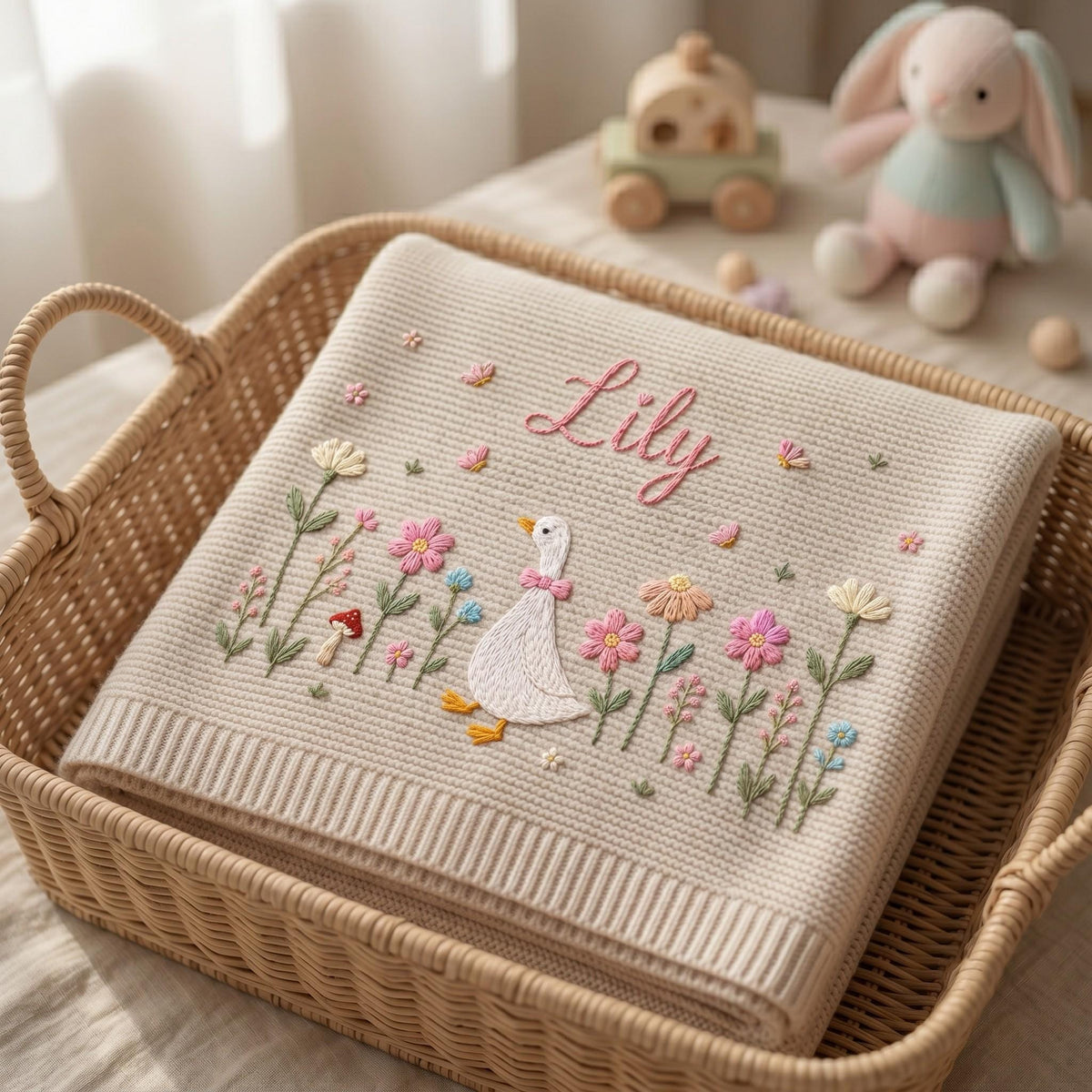 Personalized Embroidered Goose Baby Blanket with Name