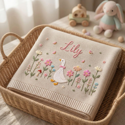Personalized Embroidered Goose Baby Blanket with Name