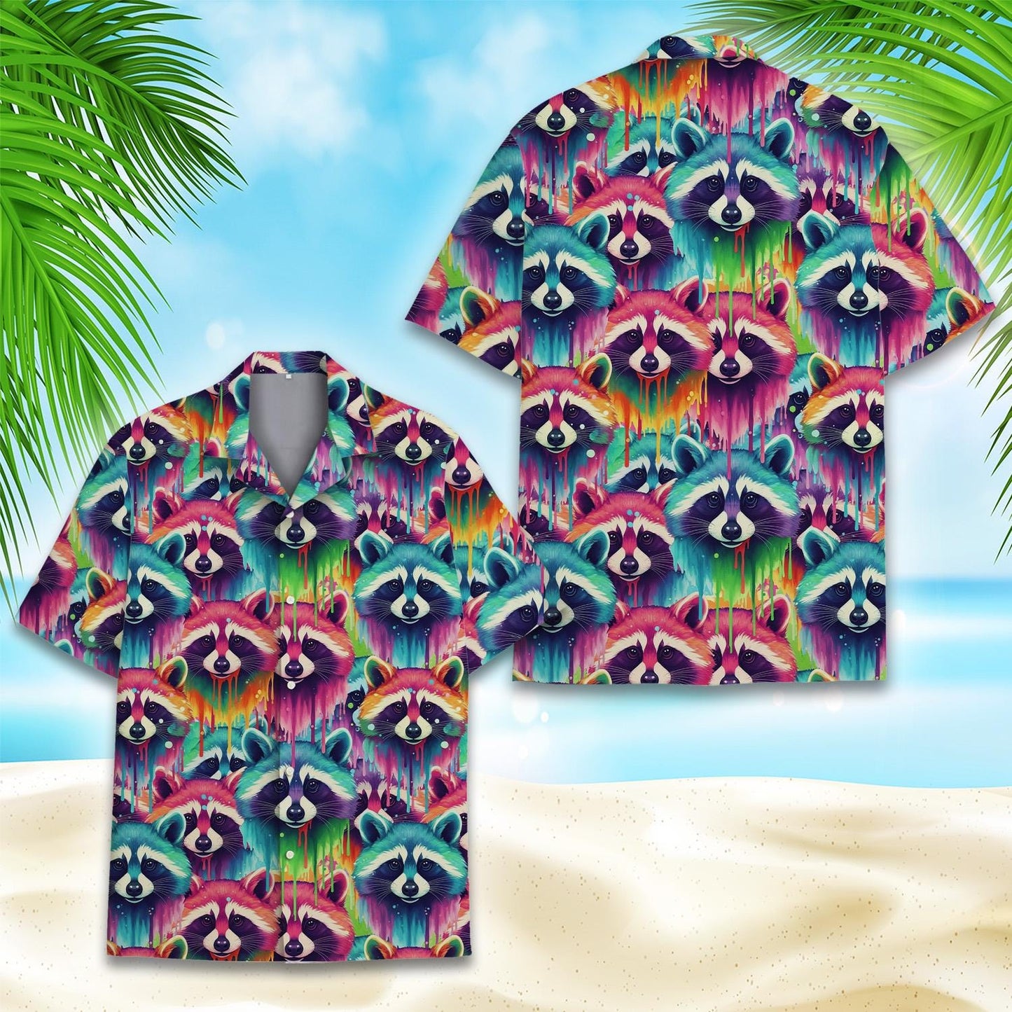 Colorful Raccoon Hawaiian Shirt for Men Women Youth