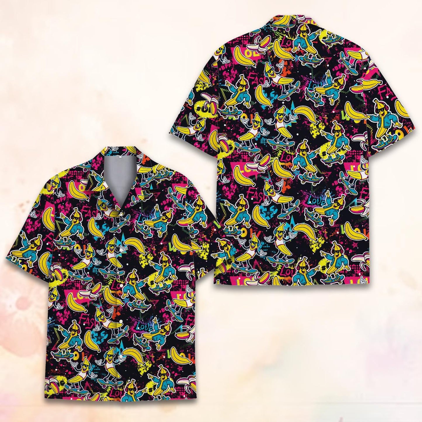 Banana Skateboard Hawaiian Shirt for Men Women Youth, Tropical Fruit Summer Aloha Shirt