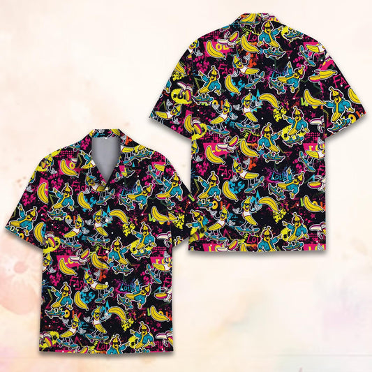Banana Skateboard Hawaiian Shirt for Men Women Youth, Tropical Fruit Summer Aloha Shirt