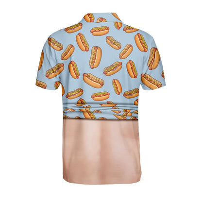 Hot Dog Belly Polo Shirt for Men, Dad Bod Illusion Shirt, BBQ Party Polo