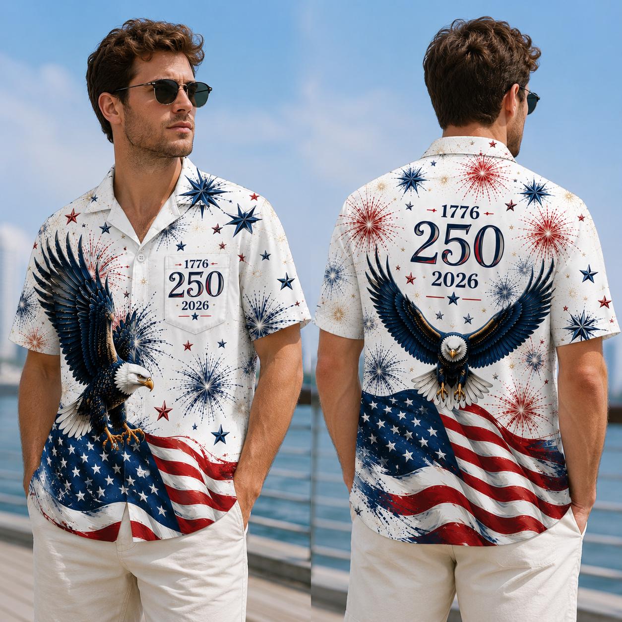 250 Years Of Freedom Hawaiian Shirt, Matching Aloha Shirt, 1776-2026 America Button Up
