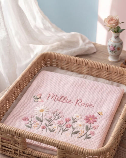 Personalize Embroidered Floral Baby Blanket