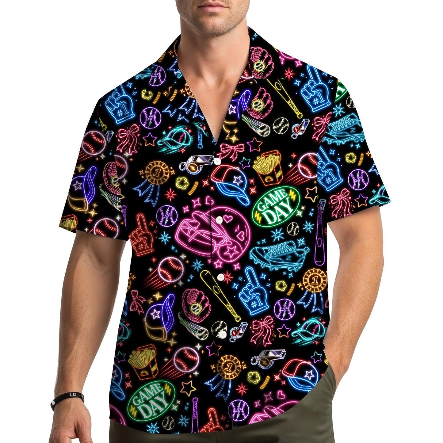 Neon Sports Hawaiian Shirt Game Day Shirt, Football Baseball Neon Shirt Button Up