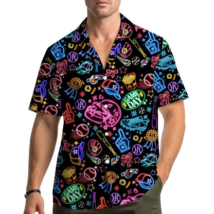 Neon Sports Hawaiian Shirt Game Day Shirt, Football Baseball Neon Shirt Button Up