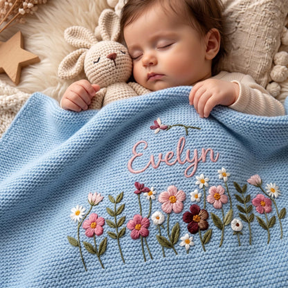 Personalized Embroidery Wildflower Baby Blanket with Name