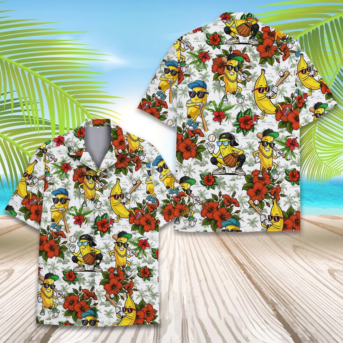 Banana Baseball Hawaiian Shirt Men Women Youth, Funny Tropical Fruit Sports Print