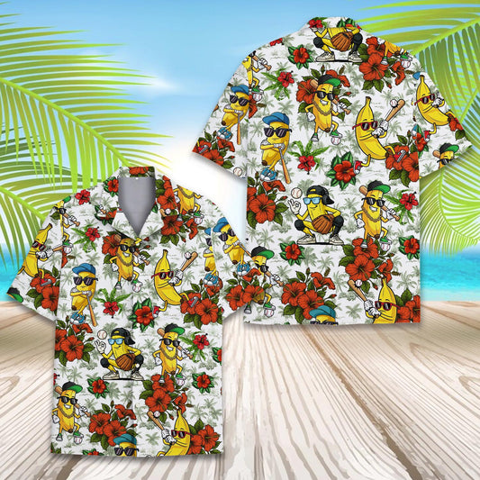Banana Baseball Hawaiian Shirt Men Women Youth, Funny Tropical Fruit Sports Print