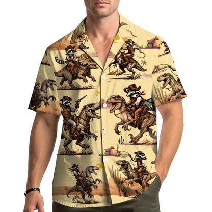 Raccoon Riding Dinosaur Aloha Shirt, Funny Wild West Gift