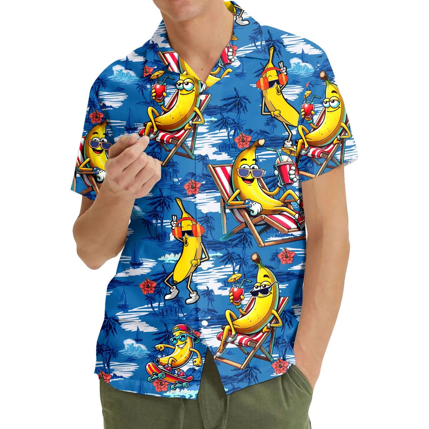 Tropical Banana Button Down Short Sleeve Shirt