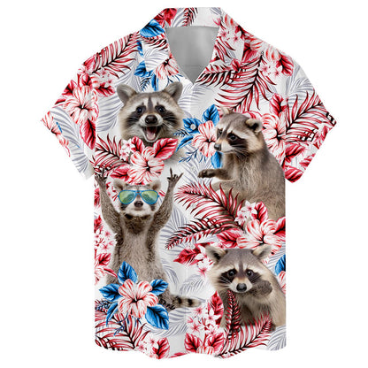 Tropical Aloha Beach Button Down, Summer Raccoon Lover Gift
