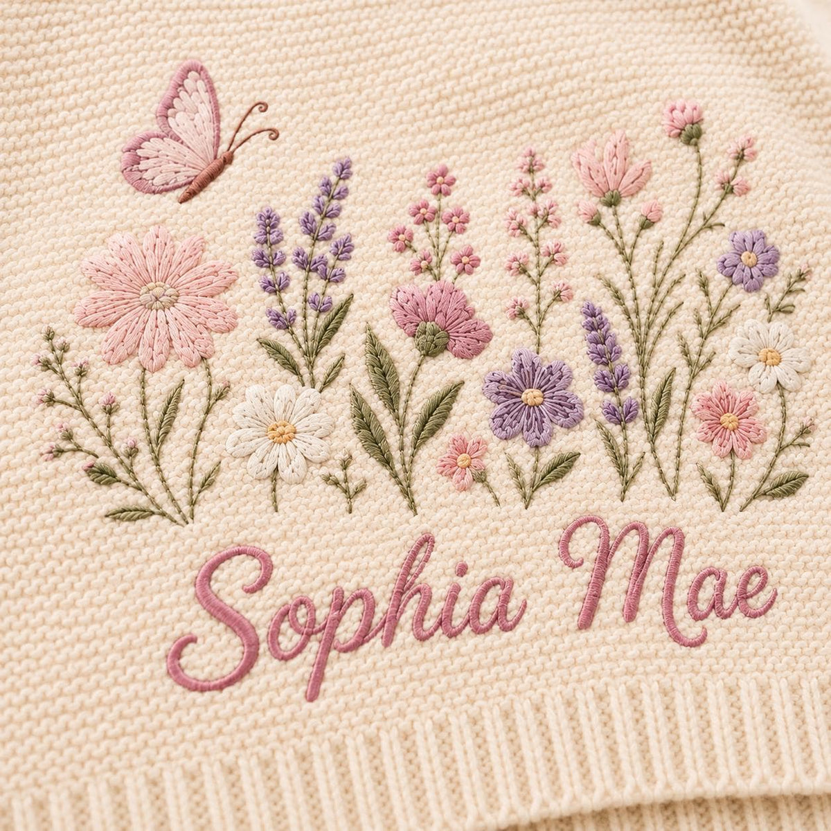Personalized Embroidery Floral Knit Baby Blanket