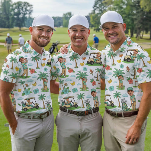 Personalized Face Photo Golf Polo Shirt, Father's Day Gifts