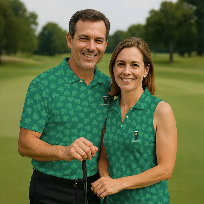 Vitamin G Shamrock Pattern Golf And Beer Green Golf Shirt