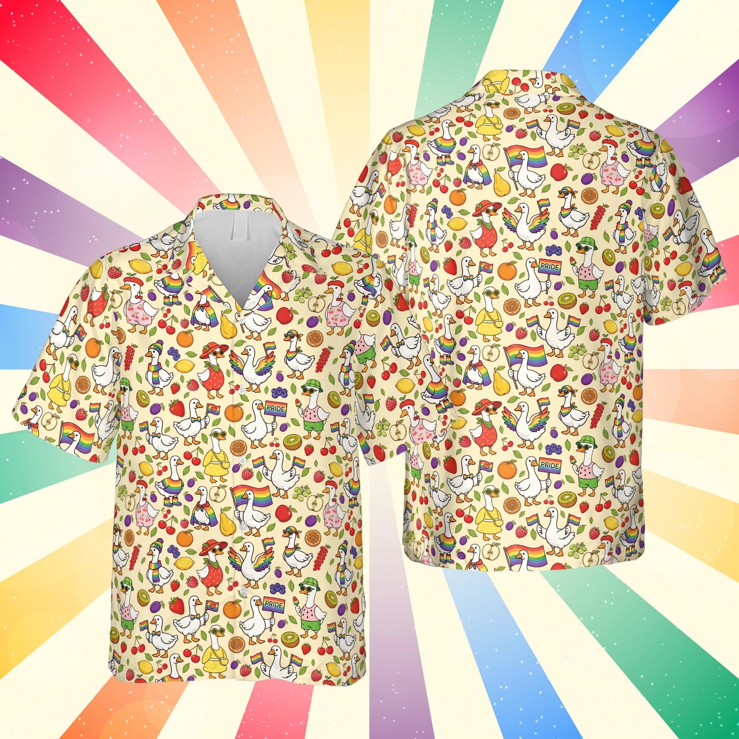 Rainbow Goose Hawaiian Shirt, LGBTQ Pride Shirt, Funny Goose Aloha Shirt