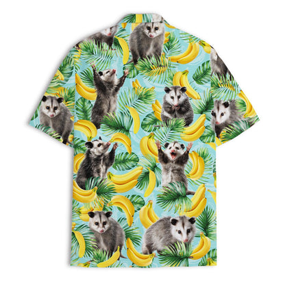 Opossum Hawaiian Shirt: Mens Banana Tropical Print, 80s Style