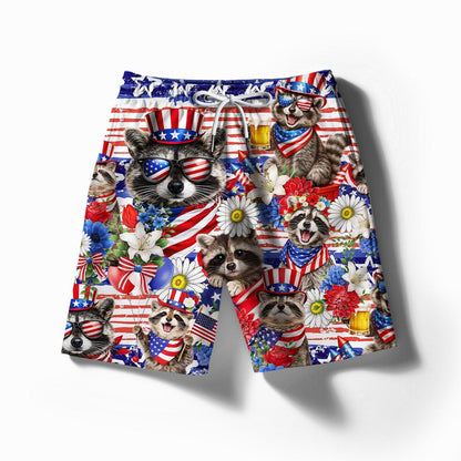 Patriotic Raccoon Hawaiian Shirt, Uncle Sam USA Aloha Button Down