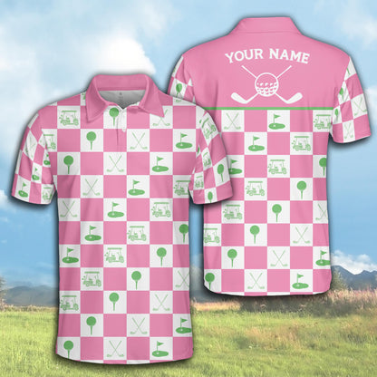 Personalized Name Golf Polo Shirt, Custom Color Argyle Short Sleeve Polo Shirt