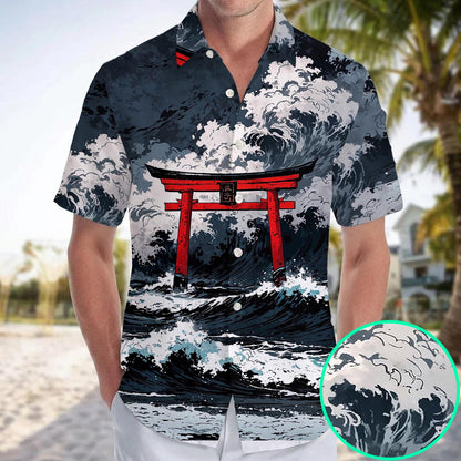 Caseyathletic Japanese Torii Wave Hawaiian Shirt